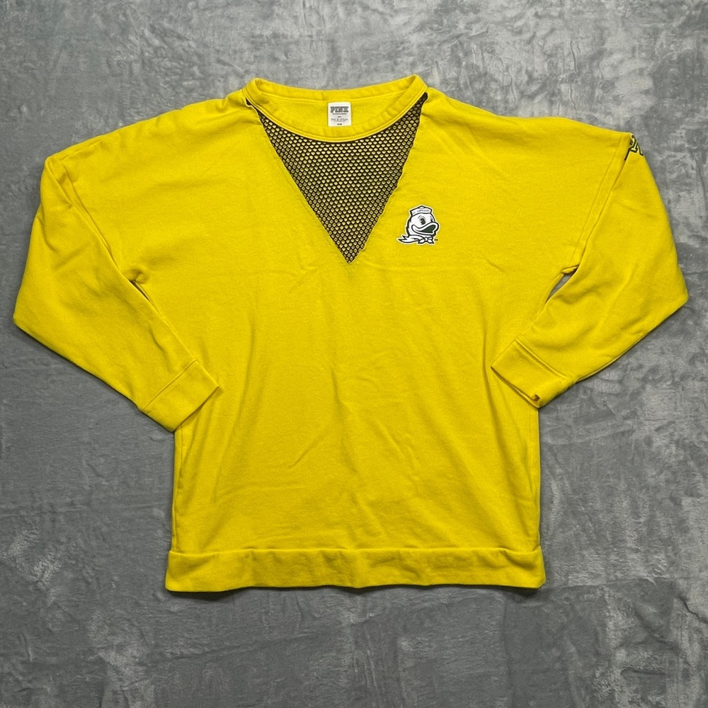 Victoria's Secret PINK Oregon Ducks Sweatshirt Women Medium Yellow Mesh V-Neck